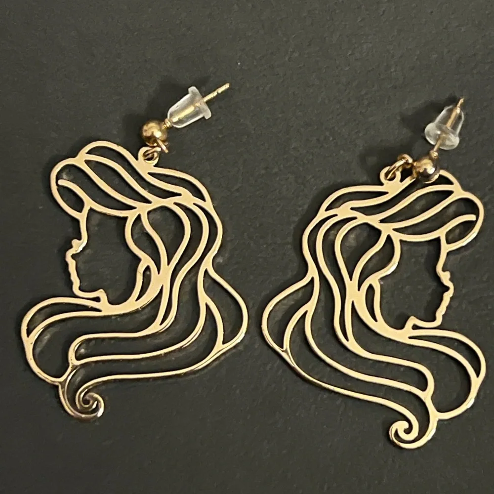 Disney Little Mermaid Elegant Gold Silhouette Earrings